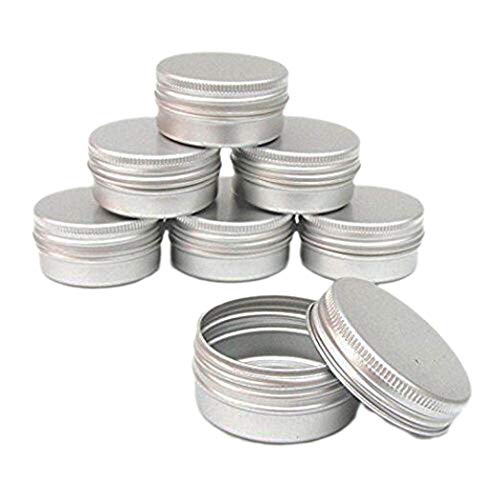 CTKcom 1-Ounce Metal Tins Screw Top Flat Aluminum Silver Slide Round Tin Containers For Lip Balm,Crafts,Cosmetic,Candles,Travel Storage Kit (Pack of 20)