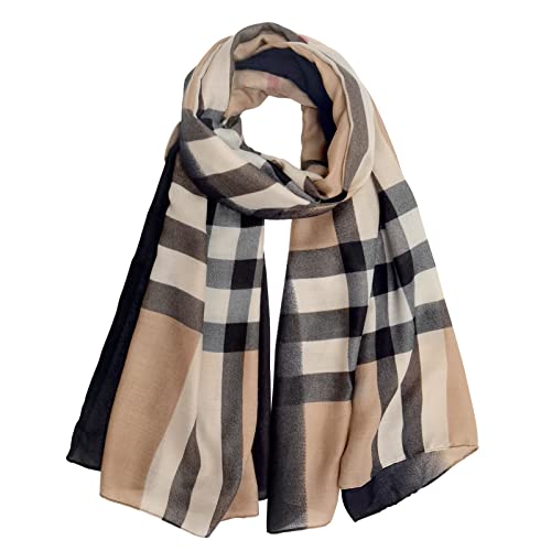 FINIZO Women's Scarves Lady Light Soft Fashion Solid Scarf Wrap Shawl for All Season (Camel Plaid)