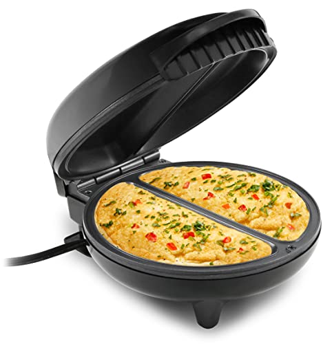 Elite Gourmet EOM205 Non-Stick Omelet, Frittata, Snack Pocket Maker, Dessert Maker, 2 Individual 6.5' Omelets, Stainless Steel and Black