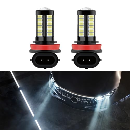 jokormo 2 PCS H8/H11 Car LED Fog Light Bulb, 6500K Cool-white Light 5730 33-SMD 12V 50000H Super Bright Bulb Lighting Accessories, Suitable for Most Cars, Trucks, SUVs, Vans (White)
