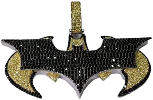 RING JEWELS 2.20 CT Round Cut Prong Set Black and Yellow Diamond Batman Charm Pendant Real 925 Sterling Silver