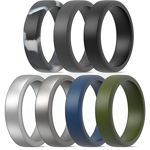 ThunderFit Silicone Rings for Men, Bevelled (6mm wide - Gun Metal A, Silver A, Black, Grey B, Olive A, Grey Camo, Dark Blue D - Size 5.5-6 (16.5mm))