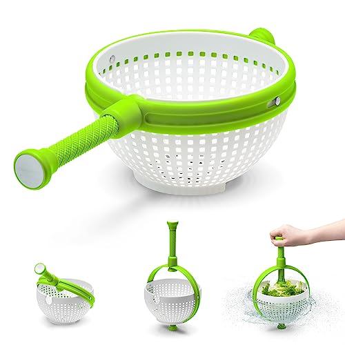 Dreamfarm Spina | Easy-To-Use Space-Saving Salad Spinner | Non-Scratch Spinning Colander | Vegetable Spinner | With Collapsible Handle | White/Green