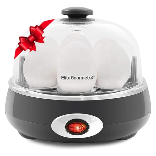 Elite Gourmet EGC007CHC# Rapid Egg Cooker, 7 Easy-To-Peel, Hard, Medium, Soft Boiled Eggs, Poacher, Omelet Maker, Auto Shut-Off, Alarm, 16-Recipe Booklet, Charcoal Grey