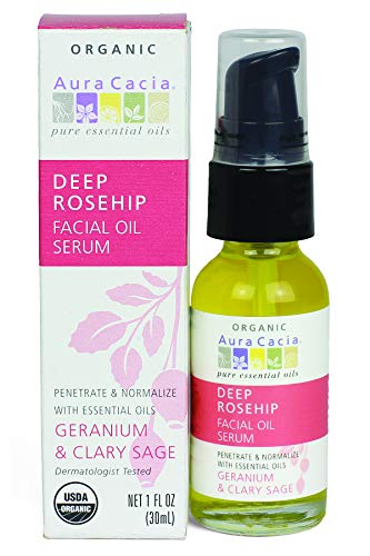 Aura Cacia Organic Deep Rosehip Facial Serum, 1-Ounce, Soothing, Moisture-Preserving Oil, Pure, Free From Synthetic Additives