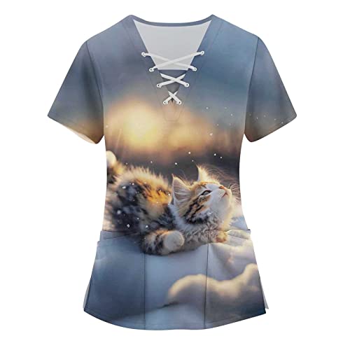 Uniformes De Enfermeras De Mujer Animal Scrub Tops Women Active Cat Nursing Pharmacy Scrub Shirts Cute Medical Stretch Paw Print Elephant Uniforms Lovely