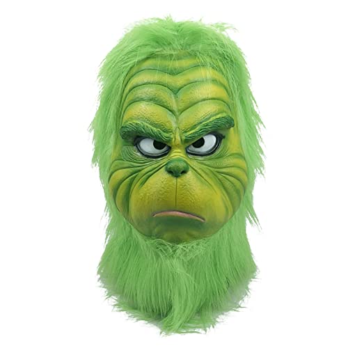 Halford Green Monster Mask, Christmas Monster Role Play Head Mask, Funny Latex Xmas Cosplay Party Props for Adults