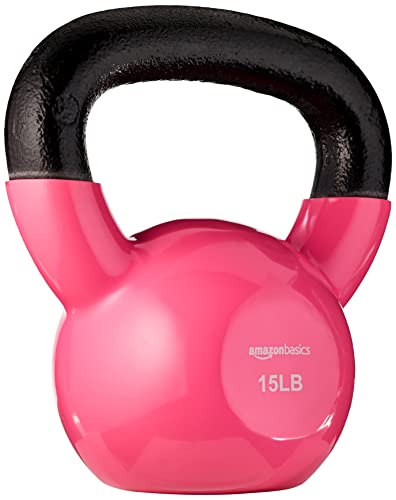 Amazon Basics Vinyl Coated Cast Iron Kettlebell, 15 Pounds, Pink