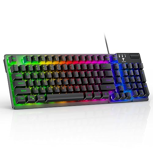 TECURS Gaming Keyboard-Wired USB Keyboard with LED Backlit, Silent Spill-Resistant Membrane Keyboard,Anti-Ghosting Keys,Durable for Computer/Windows/Xbox/PS4 (Black)