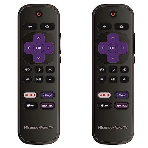 2 Pack - OEM Replacement Remote Control fit for All Hisense Roku TV Smart 4K Ultra HDTV 【Only Works with Hisense Roku TV, Not for Roku Stick and Roku Box】 (Netflix/Disney Plus/Apple TV+ / HBO Max)