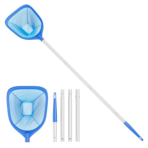Mowend Swimming Pool Skimmer Net Total Length 57 inches, Leaf Rake Net with 4 Section Telescopic Aluminum Pole for Fast Cleaning Ponds, Hot Tub, and Spas, Pool Cleaner Supplies and Accessories
