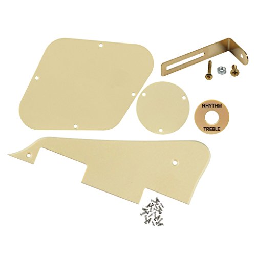 FLEOR 1Ply Cream Guitar Pickguard Scratch Plate Back Plate Guitar Screws Set & Toggle Switch Plate(Cream) & Golden Bracket Fit Gibson Les Paul Pickguard Replacement