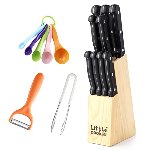 Little Cook 17 PCS Kitchen knife set, German Stainless Steel Chef Knife Sets for Kitchen with Block