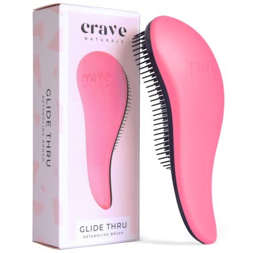 Crave Naturals Glide Thru Detangling Brush for Adults & Kids Hair- Detangler Brush for Natural,Curly,Straight,Wet/Dry Hair, Little Girl & Toddler Hair Accessories, Teenager Gifts for Girls -1pk, Pink