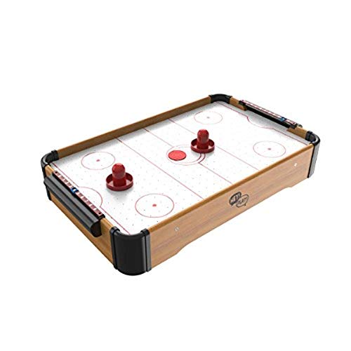 Mini Arcade Air Hockey Table- A Toy for Girls and Boys by Hey! Play! Fun Table- Top Game for Kids, Teens, and Adults- Battery-Operated (22 Inches), Brown
