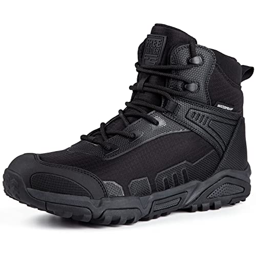 FREE SOLDIER Men's Waterproof Hiking Boots Lightweight Work Boots Military Tactical Boots Durable Combat Boots(Black 11)
