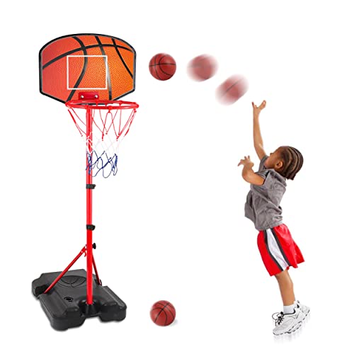 Kids Basketball Hoop for 1 2 3 4 5 6 Year Old Stand Adjustable Height 3.5ft-5.5ft Toddler Indoor Mini Basketball Hoops Goal Ball Games Toys for Girl Boy Age 1-3 2-4 3-5