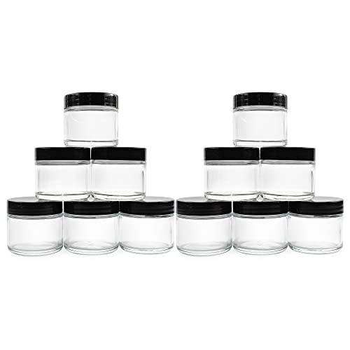 Cornucopia 2oz Straight Sided Clear Glass Jars (12 pack), Airtight Cosmetic Jars for Creams, Balms & Aromatherapy