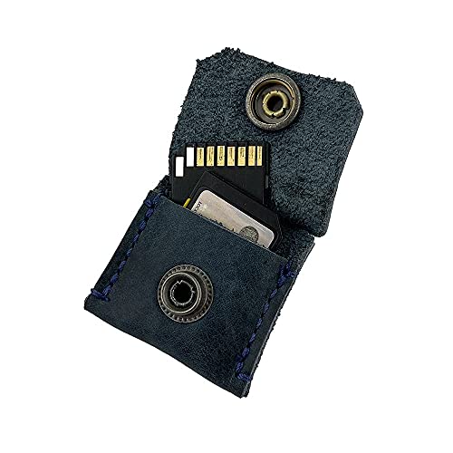 Rustic Leather Switch Cartridge Game Keychain/SD Card/Guitar Pick Holder Handmade by Hide & Drink (Slate Blue)