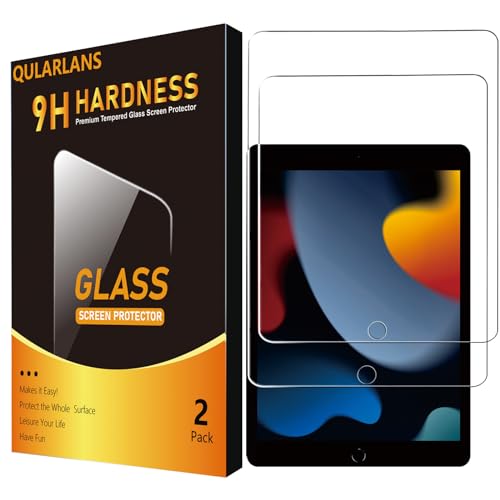 Qularlans 2 Pack Screen Protector Compatible with iPad 9th 8th 7th Generation 10.2 Inch, 9H Hardness HD Screen Tempered Glass Film Guard