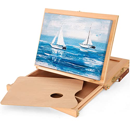 VISWIN 10'W x 13'L Tabletop Easel with Drawer and Palette, Adjustable Table Sketch Box, Solid Beech Wood Painting Box for Beginners, Students, Accommodates Canvases, Panels or Books