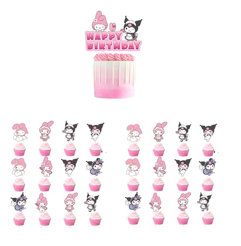 25PCS Cartoon Cupcake Toppers, Happy Birthday Cupcake Toppers for Kid Girl Boy Birthday Party Decorations Supplies