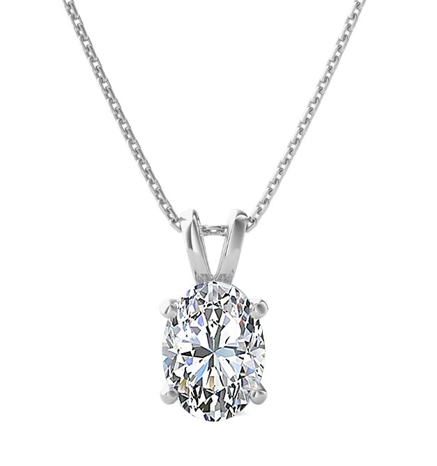 The Diamond Deal VS1-VS2 Clarity .50CT(1/2 Cttw) Cttw Lab-Grown Oval Shape Solitaire Diamond Pendant Necklace Womens Girls |14k White Gold with 18' chain