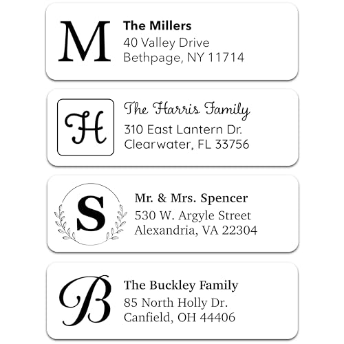 Personalized Return Address Labels - Monogram Address Labels on Sheets (100-1000 Labels)