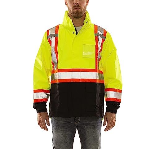 TINGLEY Standard Icon X-Back High Visibility Jacket with Detachable Hood, Fluorescent Yellow Green/Black, XX-Large