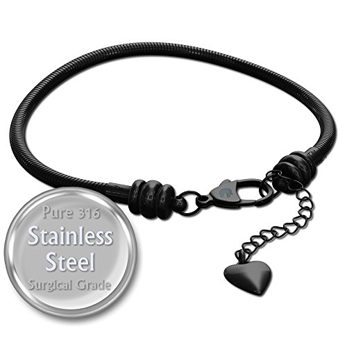European Charm Bracelet for Women and Girls Bead Charms, Stainless Steel Snake Chain, Black Claw 7 Inch