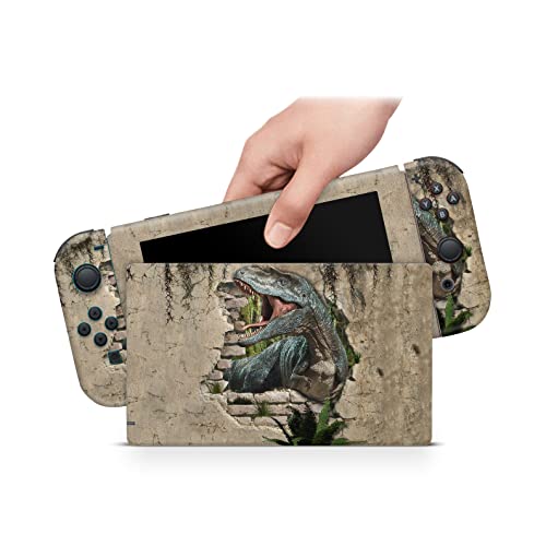ZOOMHITSKINS Compatible with Nintendo Switch Skin Cover Animal Jurassic World T- Rex Dinosaur Old Monster Park Leaves Jungle Custom 3M Vinyl Decal Sticker Wrap, Made in The USA