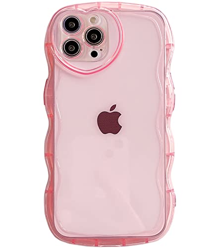 Qokey Compatible with iPhone 14 Pro Max Case(2022 6.7'),Cute Clear Love Case,Love-Heart Camera Frame Wavy Edge Transparent Full Protection Soft TPU Shockproof Phone Case Cover for Women Girls,Pink
