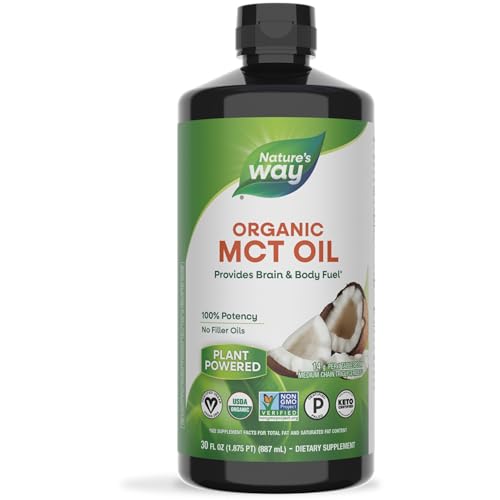 Nature's Way Organic MCT Oil, Brain and Body Fuel from Coconuts*; Keto and Paleo Certified, Organic, Gluten Free, Non-GMO Project Verified, 30 Fl Oz (Packaging May Vary)