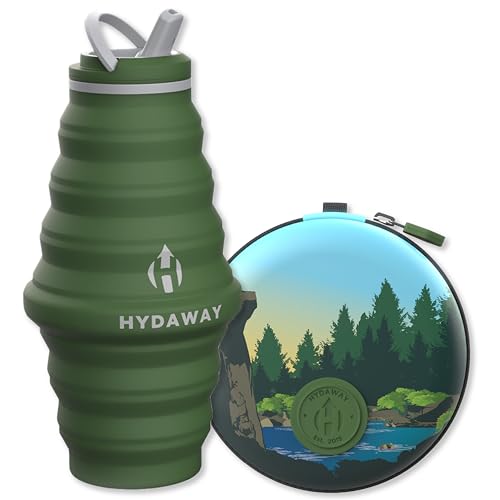HYDAWAY Hydration Travel Pack | 25oz Collapsible Water Bottle with Flip-Top Lid and 4-inch Protective Travel Case for Travel, Hiking, Backpacking I Portable & Leakproof, Food-Grade Silicone, BPA Free