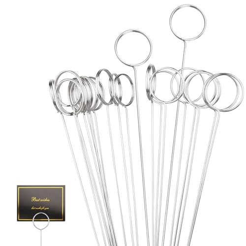 30 Pcs Metal Wire Floral Picks 13 Inch Wire Floral Place Card Holder Picks, Photo Memo Holder, Round Table Name Number Card Holder for Wedding Party Birthday Office (Silver, ​Give 30 Cards)