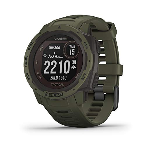 Garmin Instinct, Rugged Outdoor Smartwatch with Solar Charging Capabilities and Tactical Features, Built-in Sports Apps and Health Monitoring, Moss Green
