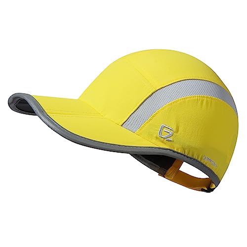 GADIEMKENSD Baseball Cap Nylon Running Cap Outdoor Sports Hat for Men Women Adjustable Quick Drying Reflective Foldable UPF50+ Breath Mesh Water Repellency Race Performance Lightweight Yellow