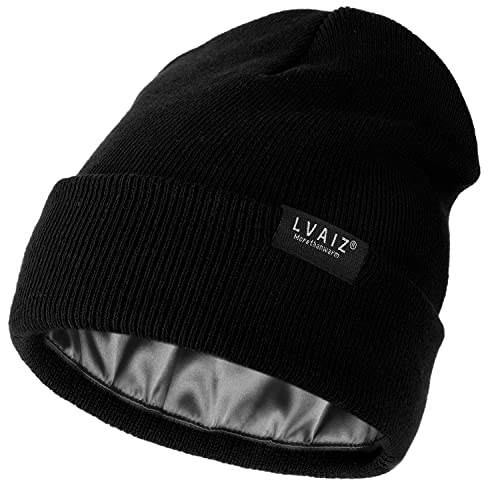 Satin Lined Winter Beanie Hats for Women Knitted Watch Hat with Silk Lining Unisex Solid Skull Cap