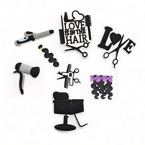 8 Pcs Hairdressing Tools Shoe Charms, Hair Stylist Croc Charms, Clog Sandals Decoration, Bracelet, Wristband (SET A)