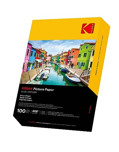 KODAK Picture Paper Vivid 4'x6', 100 count, 66lb-230g/m2 weight, 11.9 mil thickness, Vivid color picture paper