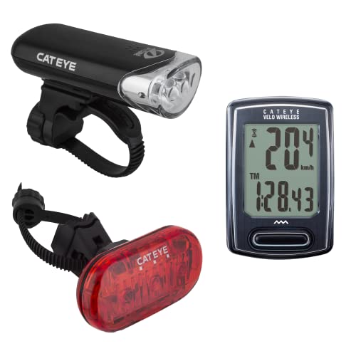 CATEYE, Bike Headlight, Tail Light and Computer Set, Velo Wireless, HL-EL135 and Omni 3 LED, Includes Mounting Hardware