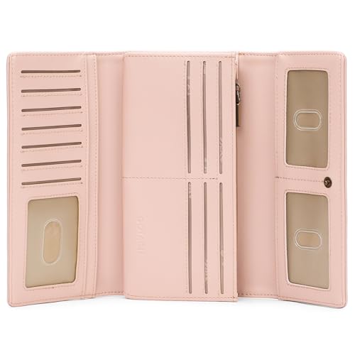 GOIACII Women's Trifold Wallet Security Travel Clutch Large Capacity Credit Card Organizer RFID Blocking Leather Purse