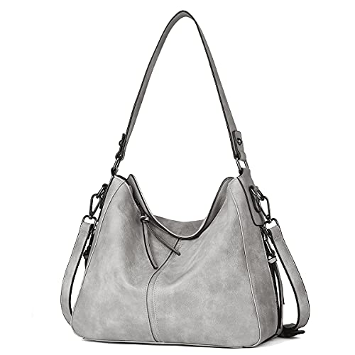 CLUCI Purses and Handbags for Women Leather Hobo Tote Fashion Ladies Crossbody Large Bucket Shoulder Bag Vintage Two Toned Grey