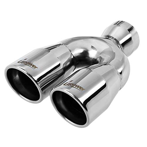 Upower 2.5' to 3' Dual Exhaust Tip 2 1/2 Inch Inlet 3 Inch Outlet 9.5' Length Exhaust Tailpipe Tips 304 Polished Stainless Steel 1.2mm Thickness Double Wall Slant Rolled Edge