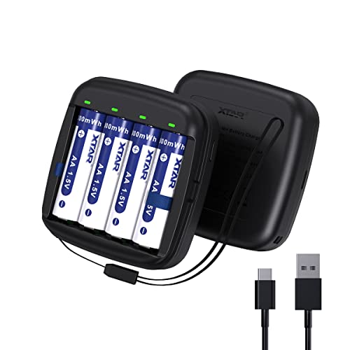 Rechargeable AA Batteries with Charger, XTAR 1.5V AA Lithium Rechargeable Battery,3300mWh High Capacity Lithium AA Batteries Rechargeable with 1.5H Fast Charging Charger,4 Count with BC4 Charger