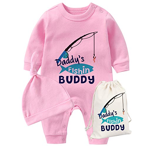 YSCULBUTOL Baby Twins Father Day Toddler Girl Clothes Daddy Fishing Buddy Baby Romper Birthday Dress(pink dad fishing 3m)