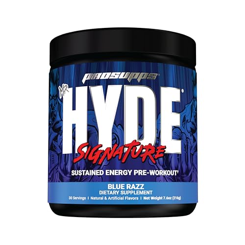 PROSUPPS Mr. Hyde Signature Pre Workout with Creatine, Beta Alanine, TeaCrine and Caffeine for Sustained Energy, Focus Pumps - Pre-Workout Energy Drink Men Women (Blue Razz, 30 Servings)