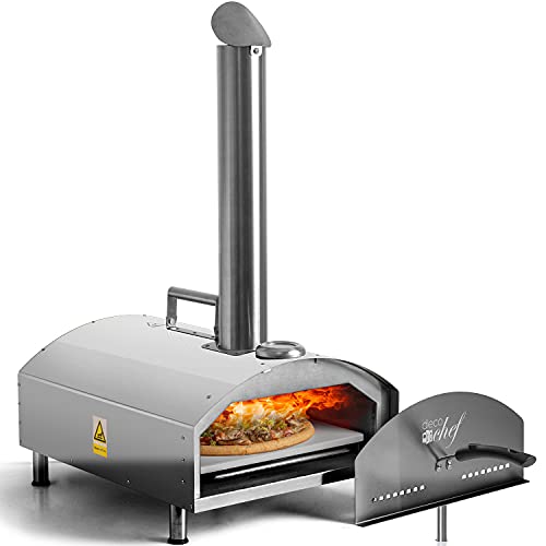 Deco Chef Outdoor Pizza Oven with 2-in-1 Pizza and Grill Oven Functionality, 13' Pizza Stone, Portable 3-Layer Stainless Steel Construction, Pizza Peel, Dough Scraper, Scoop, Slotted Grill