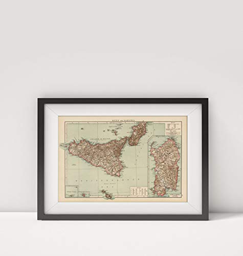 1895 Map of Italy|Sicily, Sardinia|Sardinia (Italy)|Sicily (Italy)|Title: Sicily and Sardinia. (with