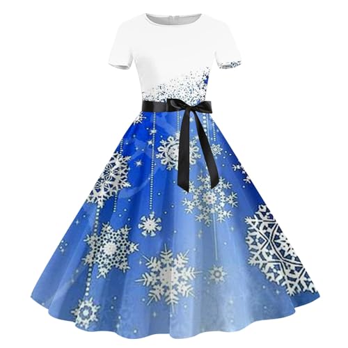 Vintage Christmas Dress for Women Short Sleeve Cocktail Party Swing Dress Holiday Party Flare Dresses A Line Dress